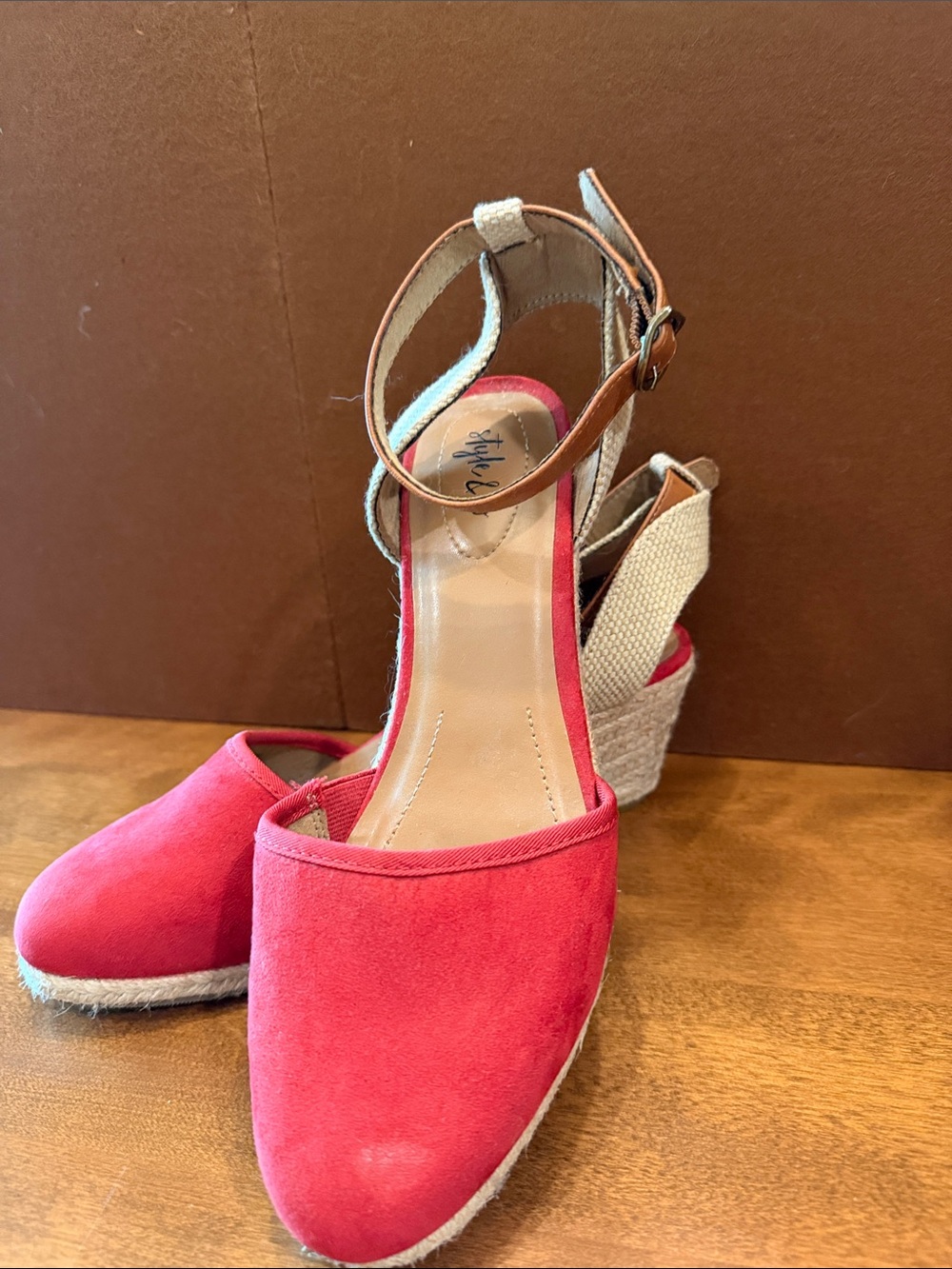 Style & Co. Coral Pink Espadrille Wedge Sandals with Ankle Strap